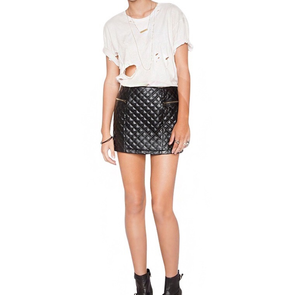 Black Quilted Pleather Mini Skirt